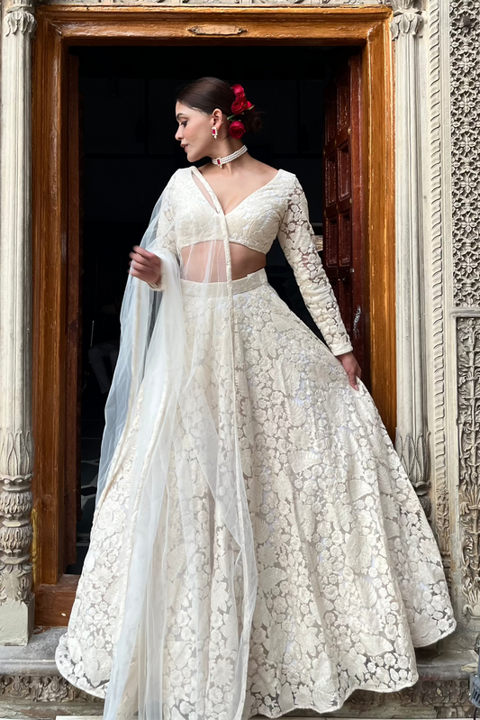 White Floral Lehenga