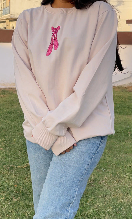 Bow & Ballerina Beige Embroidered Sweatshirt