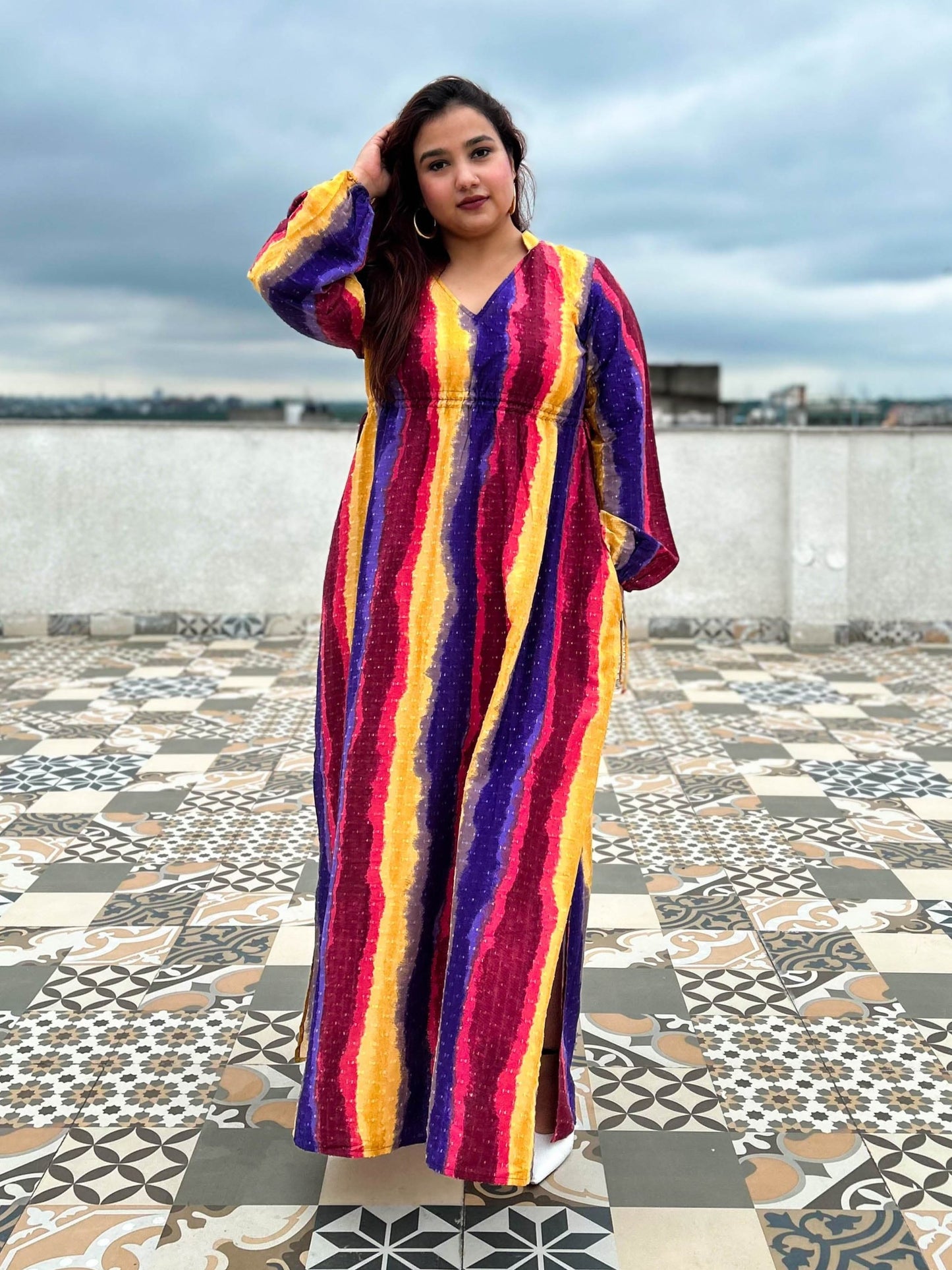 Grazie Multicolored Cotton Kaftan Dress