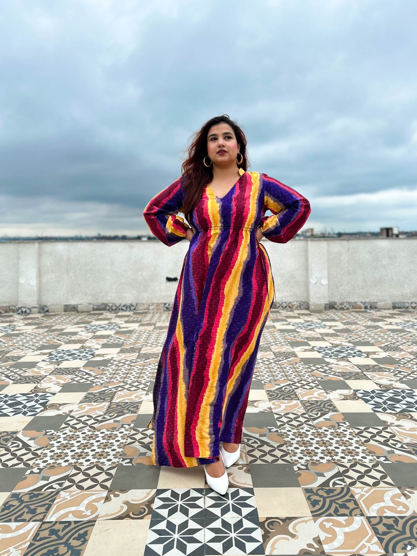 Grazie Multicolored Cotton Kaftan Dress