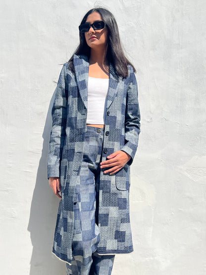 Cosmic Checkered Denim Coat