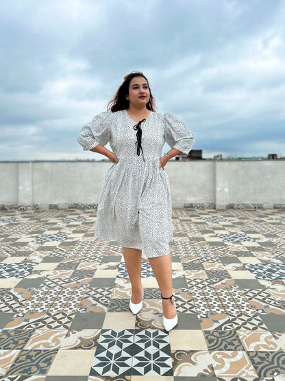 Polka Mahonia Black & White Cotton Dress