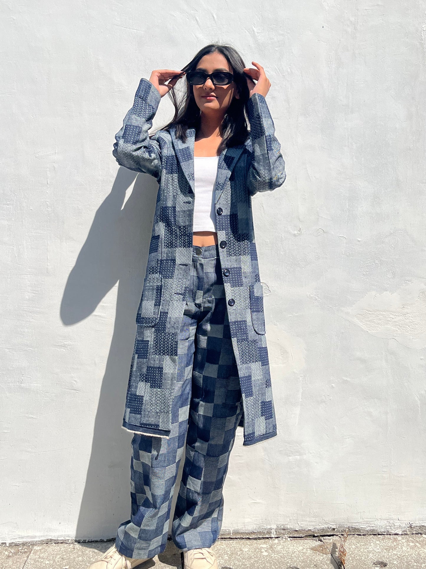 Cosmic Checkered Denim Coat