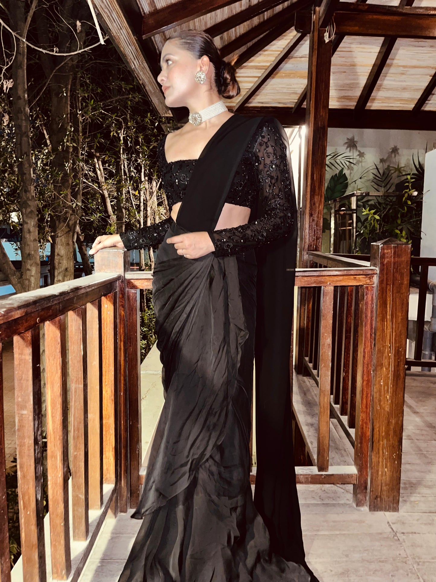 Black Ready to Wear Ruffle Saree