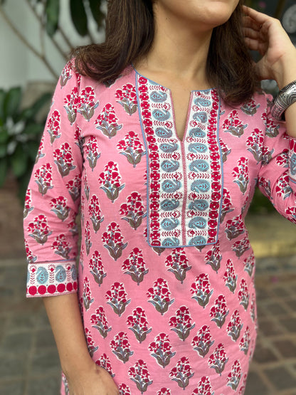 Printed Sequinned Pure Cotton Kurti