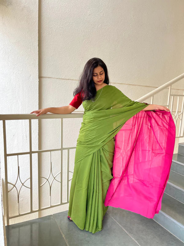 Sabrang Plain Natural Dyes Cotton Mulmul Saree