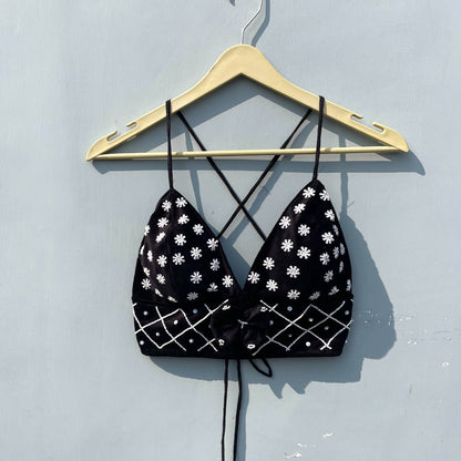 Black Velvet Handwork Bralette