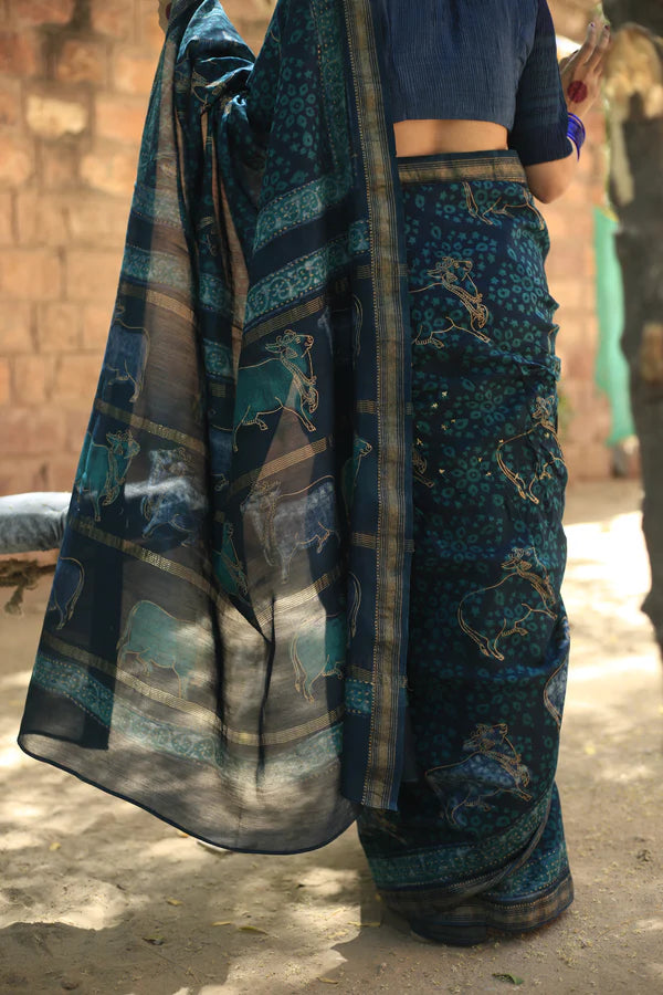 Shweta Pichwai Handblock Printed Silk Saree