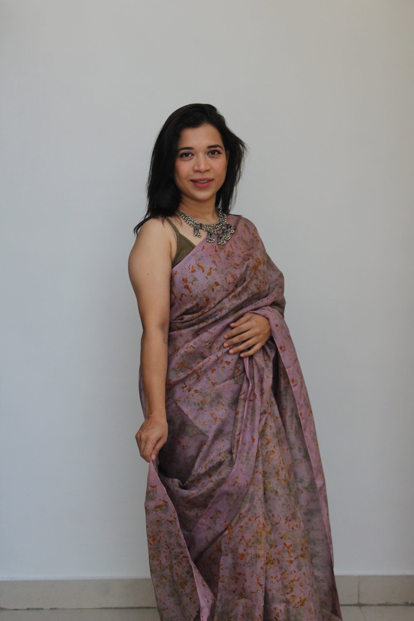 Natural Flower Dyed Jamun Habutai Silk Saree