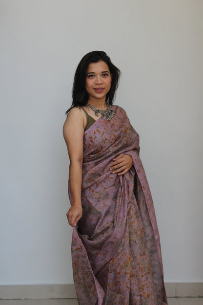 Natural Flower Dyed Jamun Habutai Silk Saree