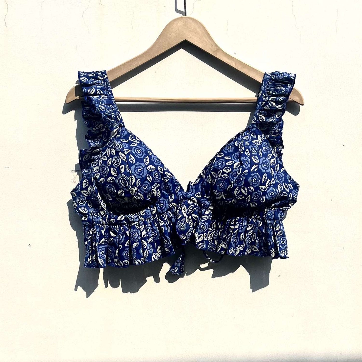 Indigo Floral Frill Cotton Bralette