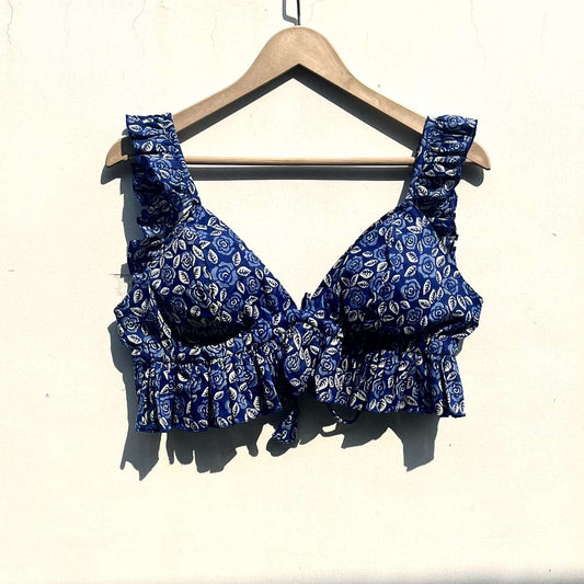 Indigo Floral Frill Cotton Bralette