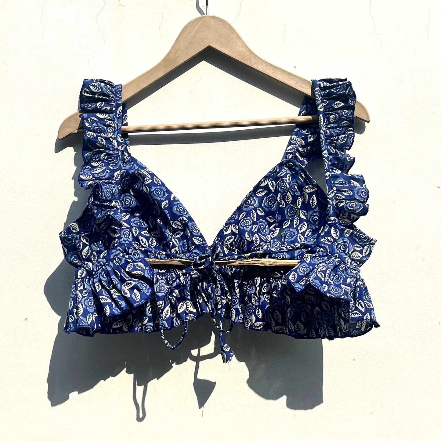 Indigo Floral Frill Cotton Bralette