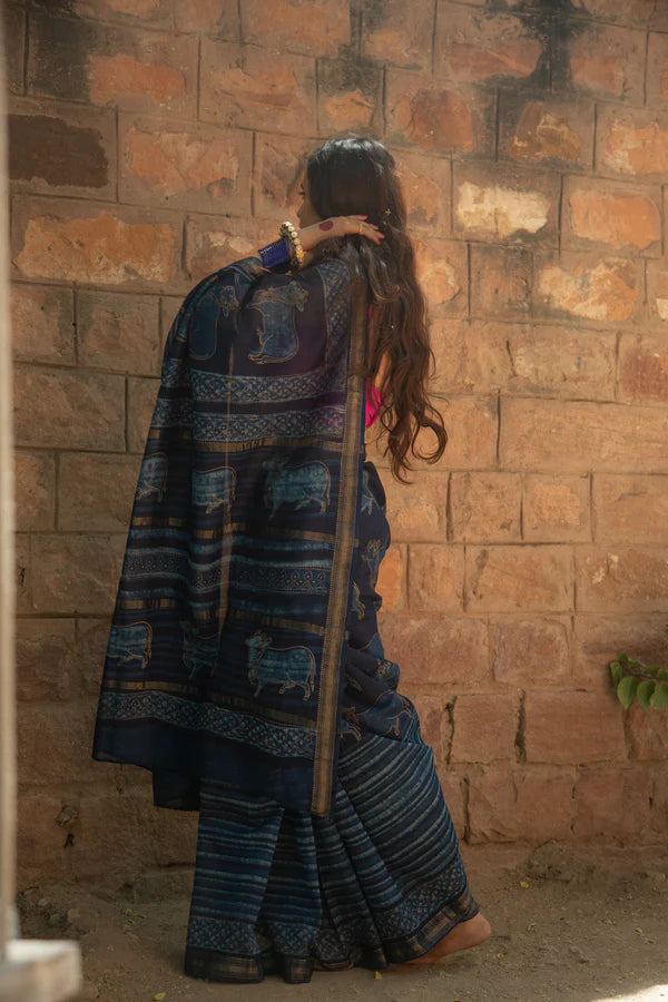 Shweta Pichwai Handblock Printed Silk Saree