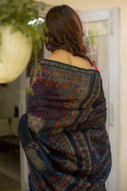 Shweta Pichwai Handblock Printed Silk Saree