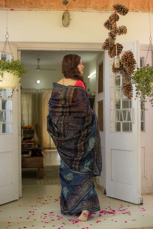 Shweta Pichwai Handblock Printed Silk Saree