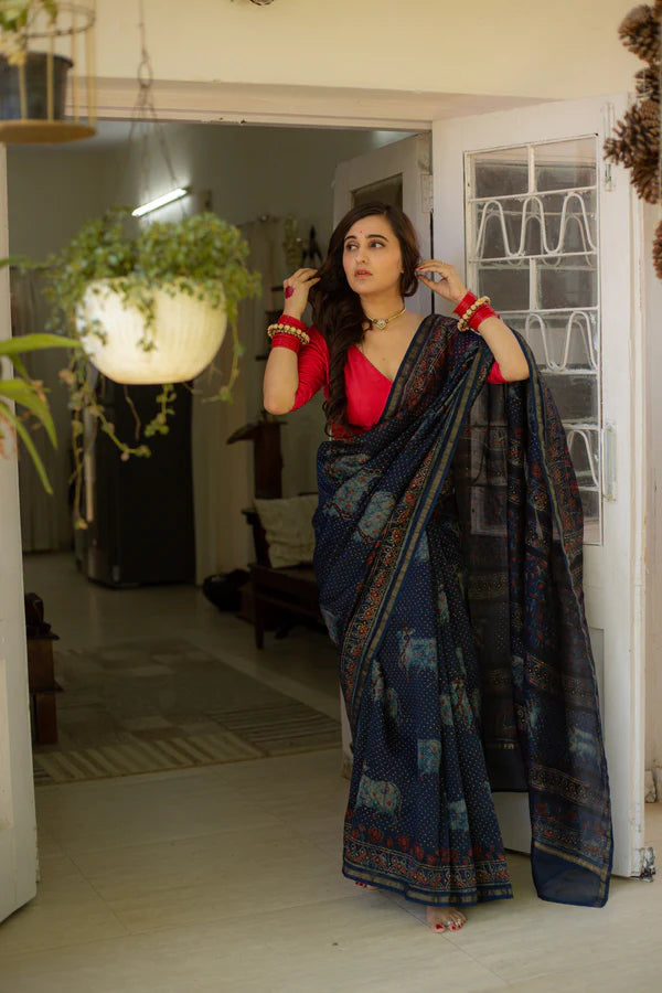 Shweta Pichwai Handblock Printed Silk Saree