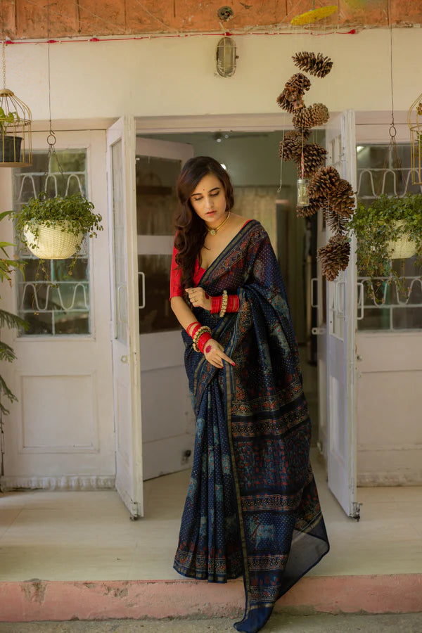 Shweta Pichwai Handblock Printed Silk Saree