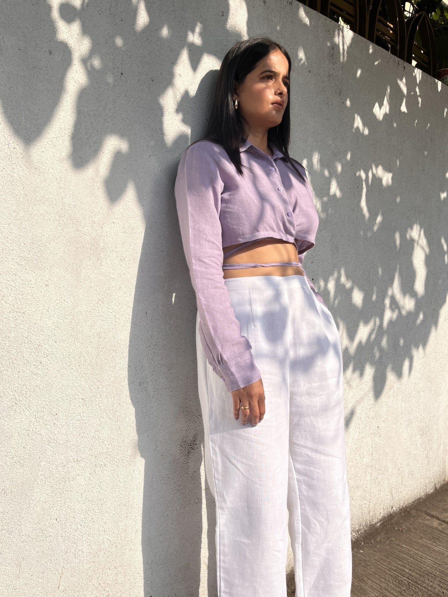 Lavender Cropped Tie-up Shirt