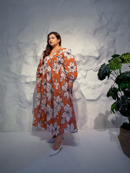 Mistral Cotton Maxi Dress with Balloon Sleeves