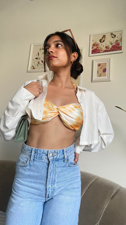 Yellow Satin Tie & Dye Bralette Top