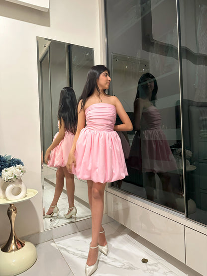 Pink Satin Balloon Dress