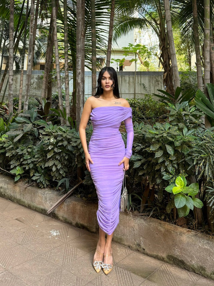 Ruched Midi Lilac Dress