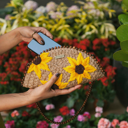 Sunflower Meadow Half Moon Clutch Bag