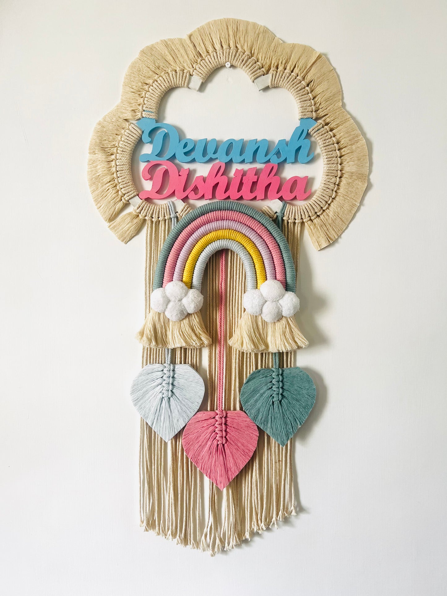 Cloud Rainbow Double Name Macrame Dreamcatcher