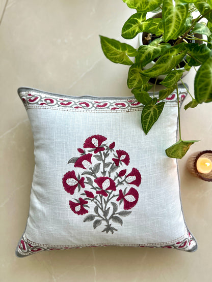 Pair | Hand-Block Slub Cushion Cover | 16*16 Inches | Mighty Motif