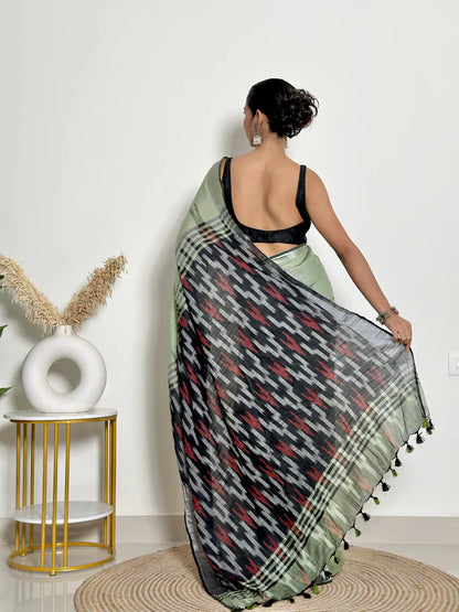 Ikat Natural Dyed HandCrafted Soft Linen Saree