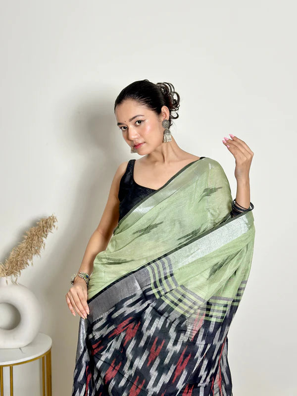 Ikat Natural Dyed HandCrafted Soft Linen Saree