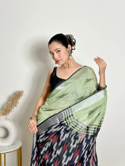 Ikat Natural Dyed HandCrafted Soft Linen Saree