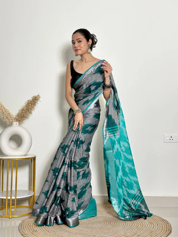 Ikat Natural Dyed HandCrafted Soft Linen Saree