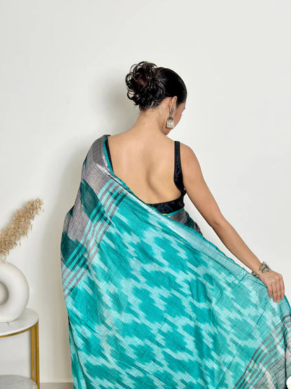 Ikat Natural Dyed HandCrafted Soft Linen Saree