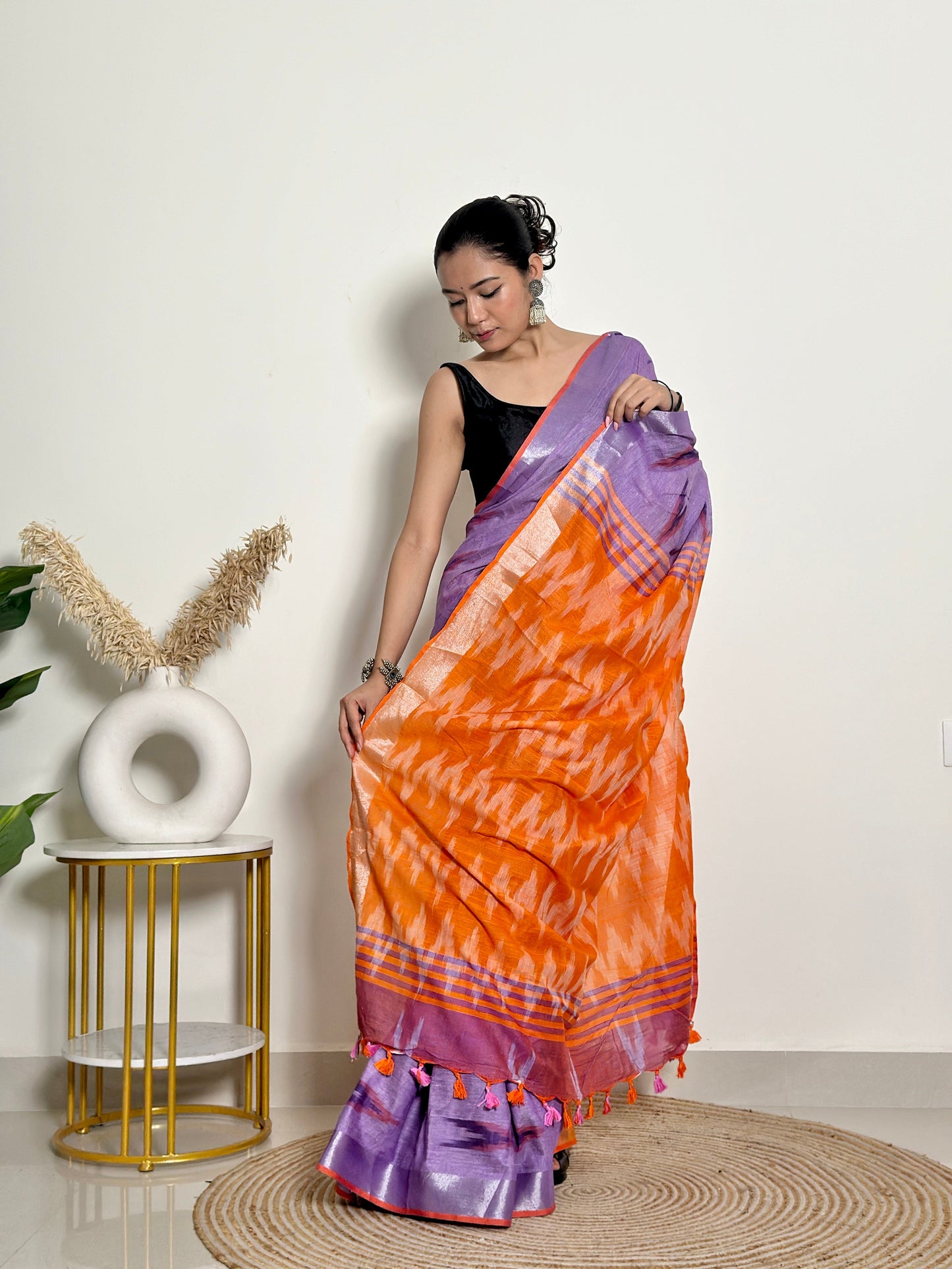 Ikat Natural Dyed HandCrafted Soft Linen Saree