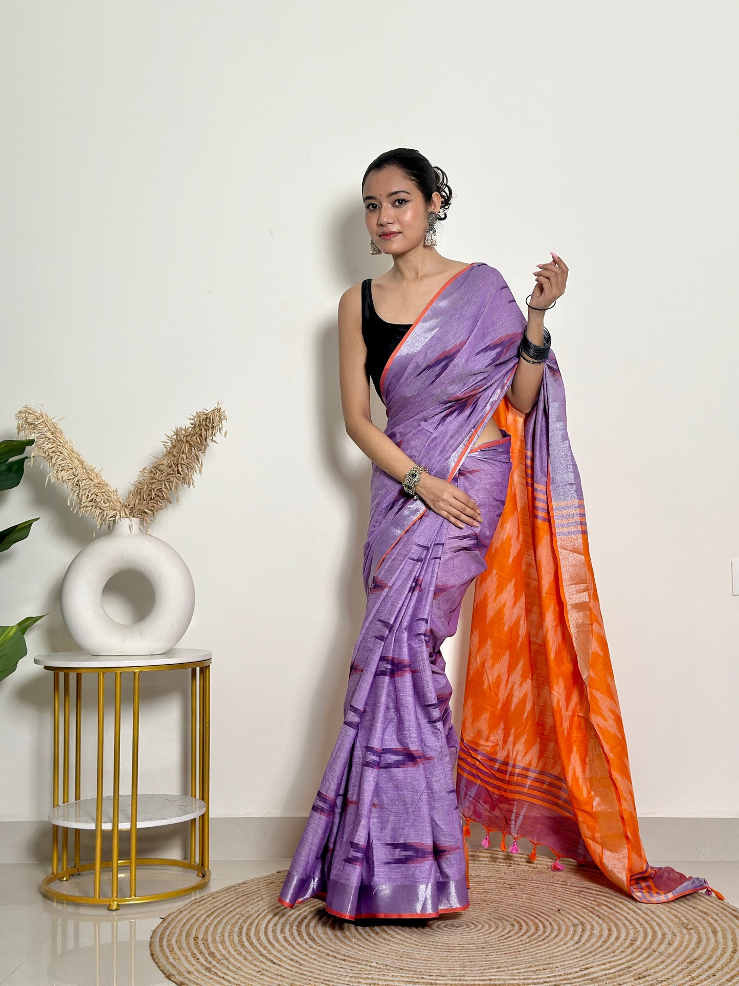 Ikat Natural Dyed HandCrafted Soft Linen Saree