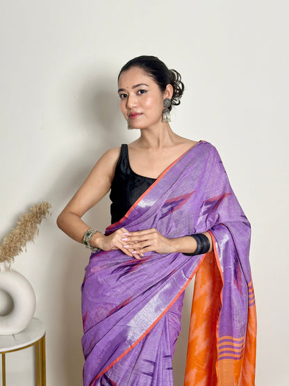 Ikat Natural Dyed HandCrafted Soft Linen Saree