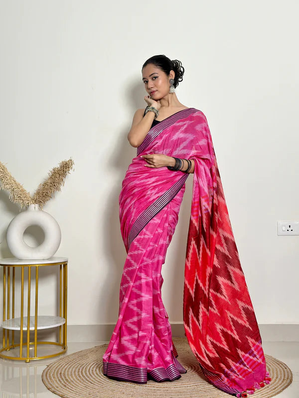 Ikat Natural Dyed HandCrafted Soft Linen Saree