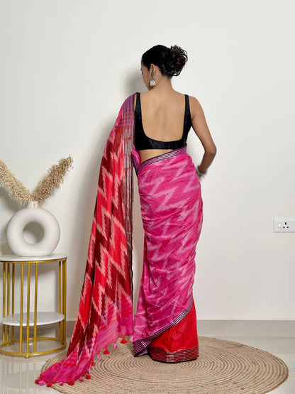 Ikat Natural Dyed HandCrafted Soft Linen Saree