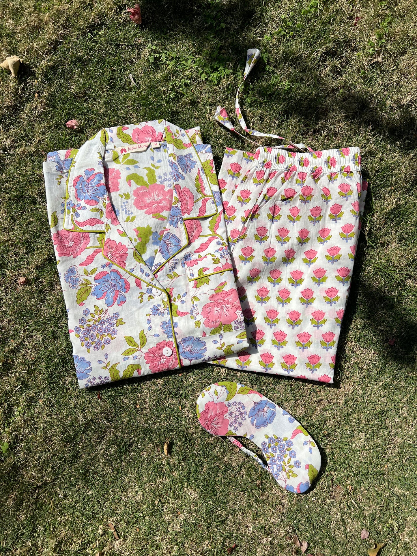 Printed Cotton Lapel Collar Lounge Set