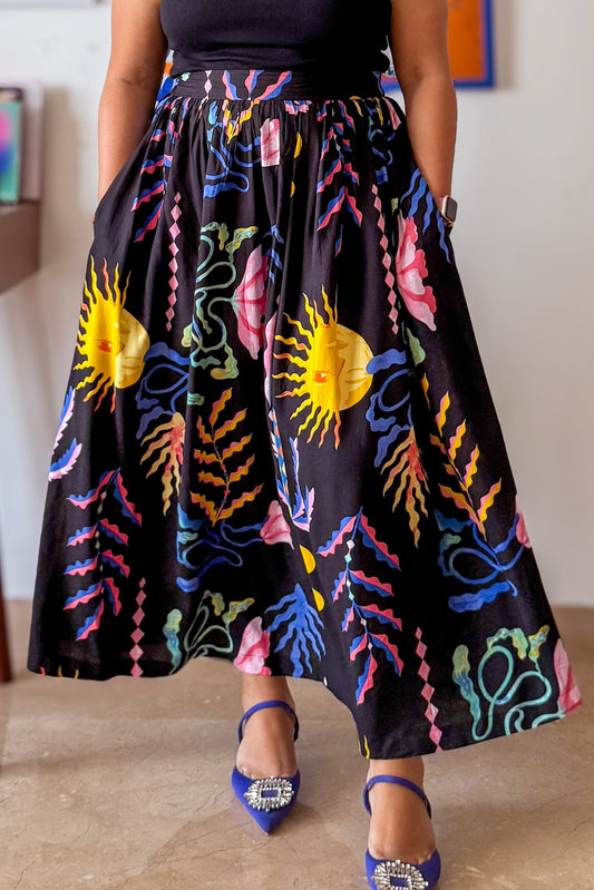 Galaxia Printed Gather Midi Skirt
