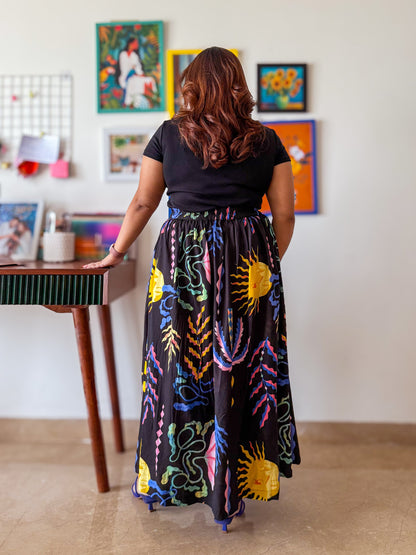 Galaxia Printed Gather Midi Skirt