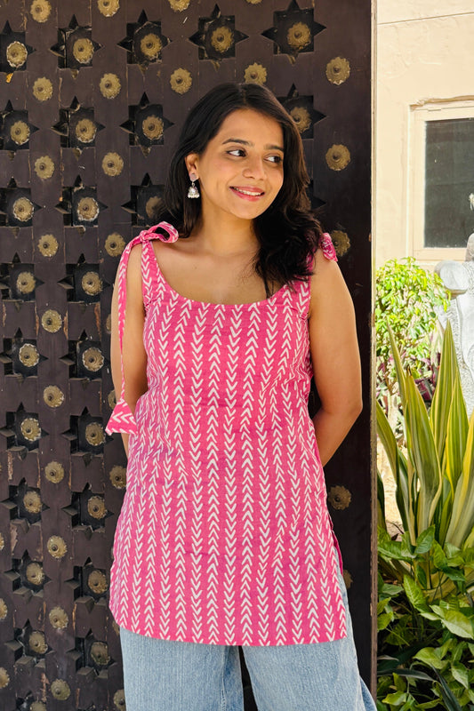 Blush Arrow Tie-Strap Kurta