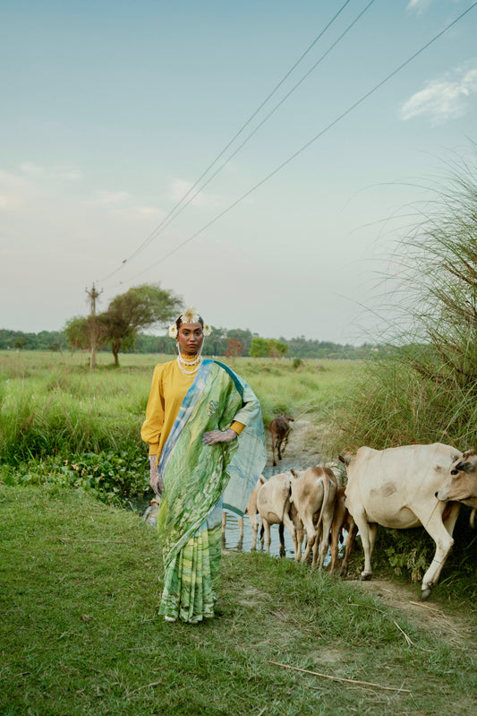 Wheat Field x Van Gogh's Self Portrait Saree Mul Cotton Saree