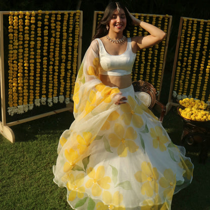 Flora Lehenga Set In Yellow And White