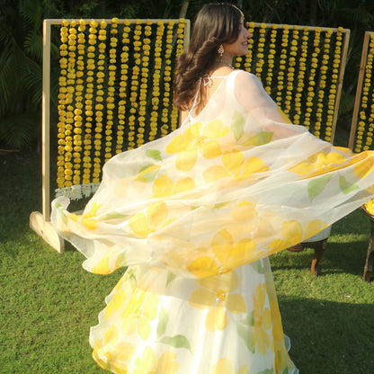 Flora Lehenga Set In Yellow And White