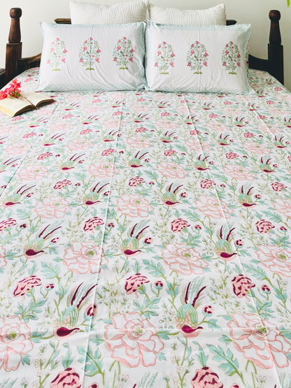 Bird of Paradise Hand Block Printed Cotton Bedsheet