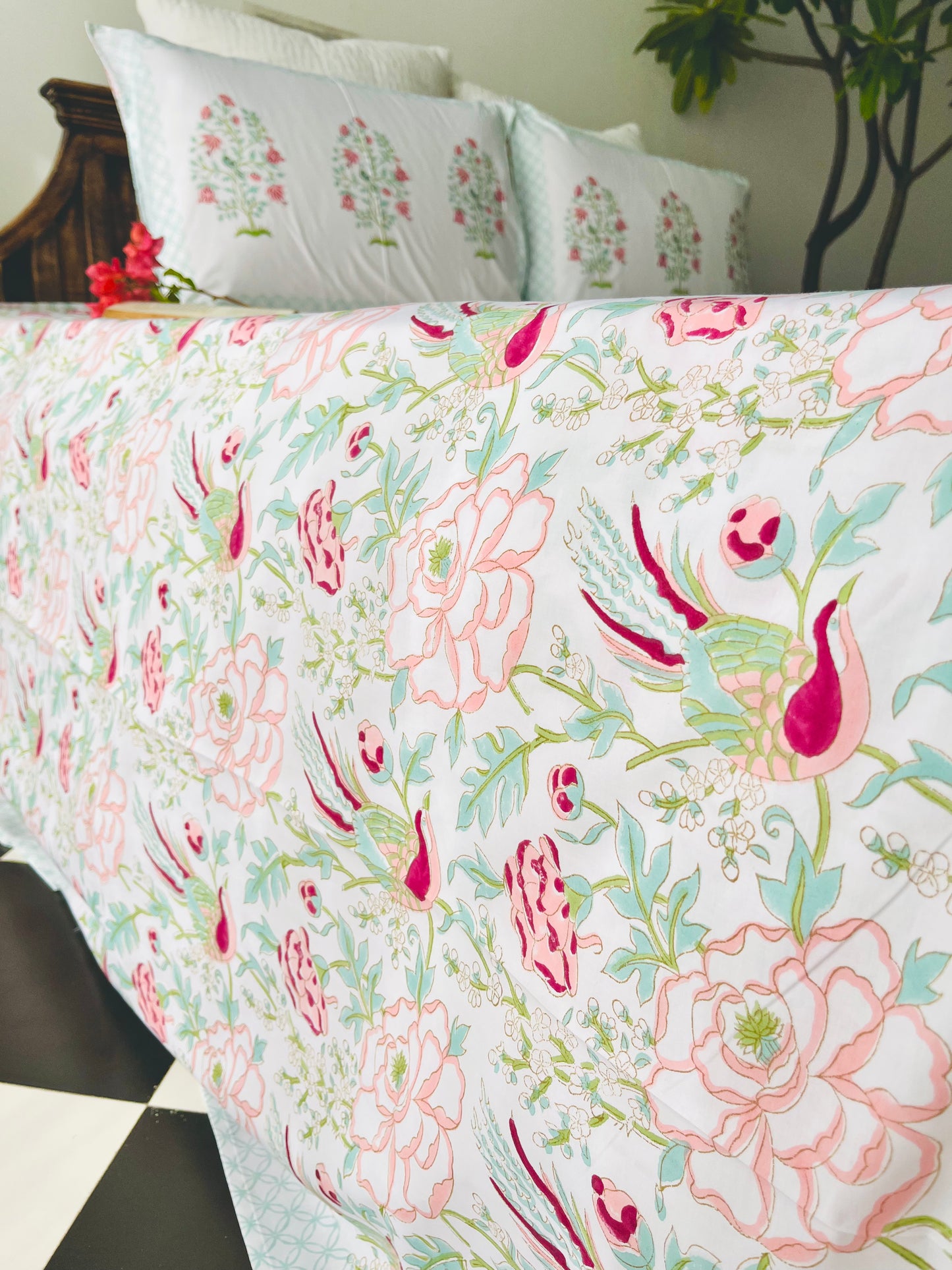 Bird of Paradise Hand Block Printed Cotton Bedsheet