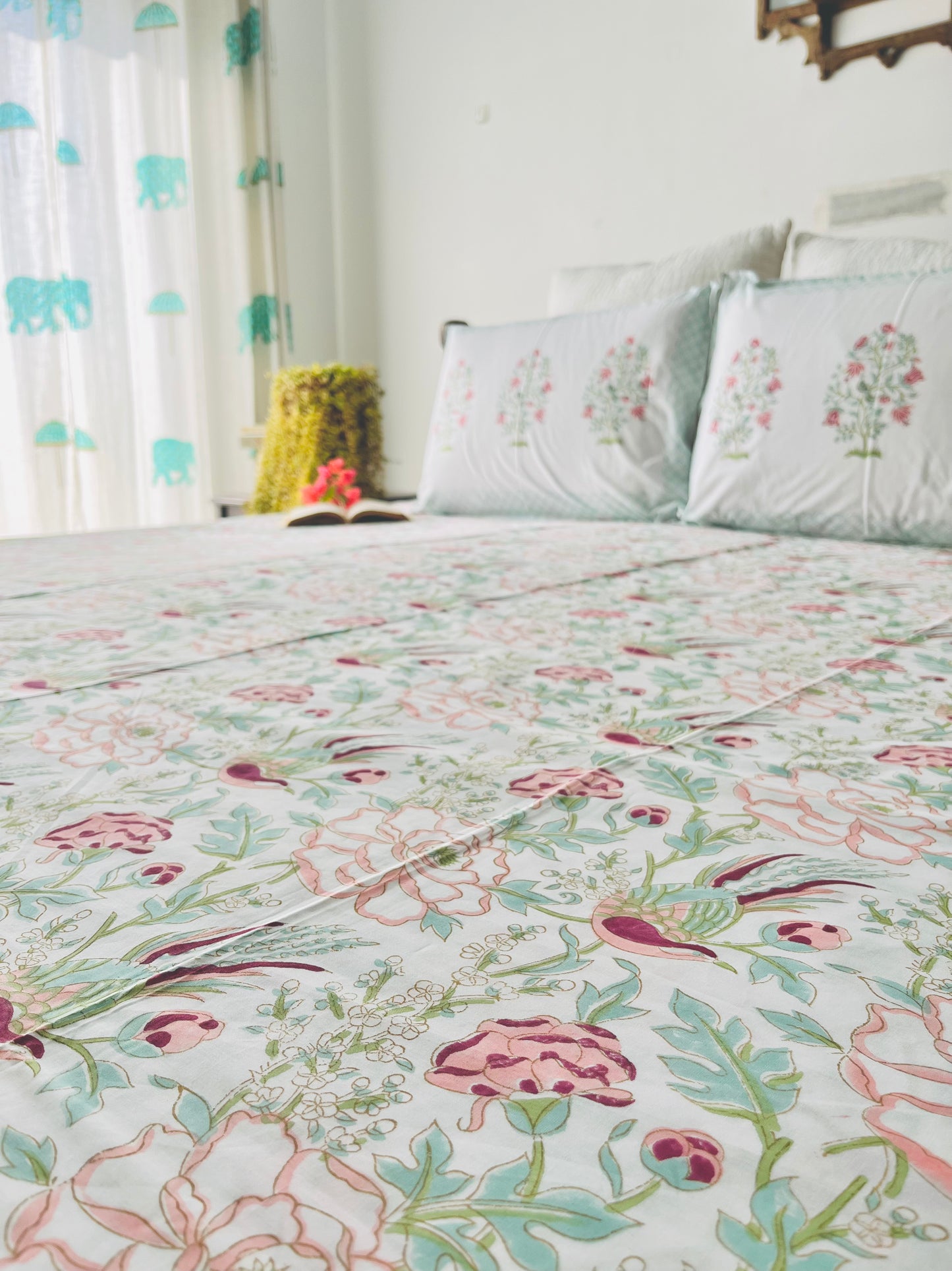 Bird of Paradise Hand Block Printed Cotton Bedsheet